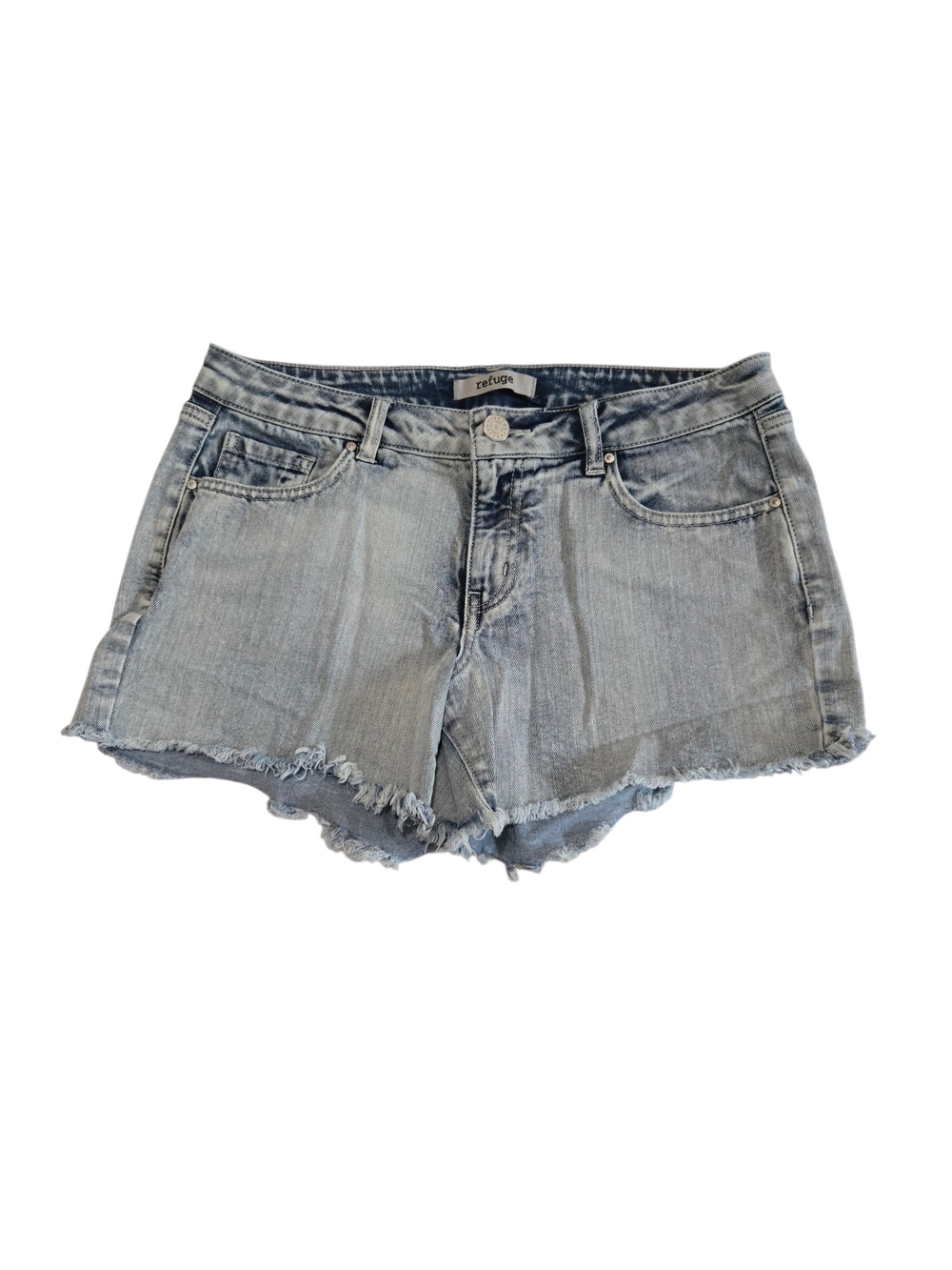 refuge Light Blue Acid Wash Cut Off Denim Shorts 4